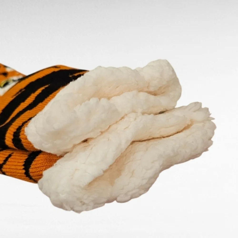 Tiger Sherpa Lined Slipper Socks Non Skid One Size